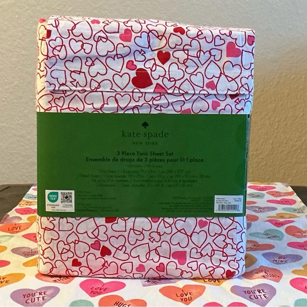 Kate Spade Red and Pink Heart Twin Sheet Set